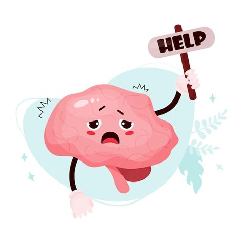 Cerebro De Dibujos Animados Triste Infeliz Lindo Personaje Rgano