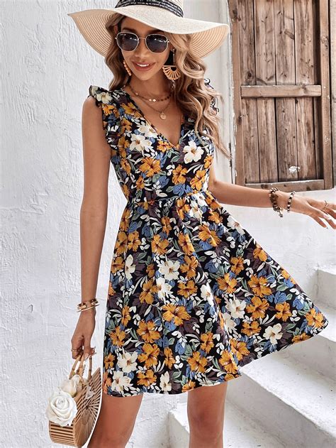 SHEIN Frenchy Vestido Con Estampado Floral De Espalda Abierta Con