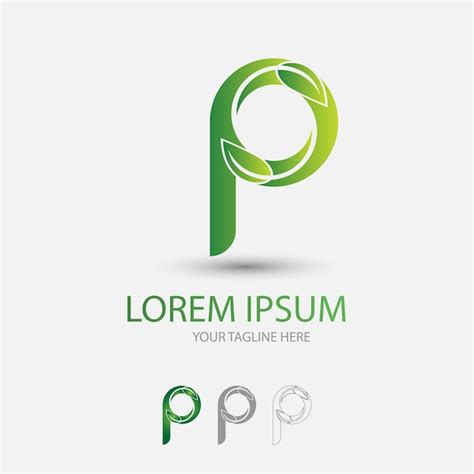 Letra Frondosa P Vetor De Logotipo Verde Vetor Premium