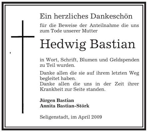 Traueranzeigen Von Hedwig Bastian Trauer Op Online De