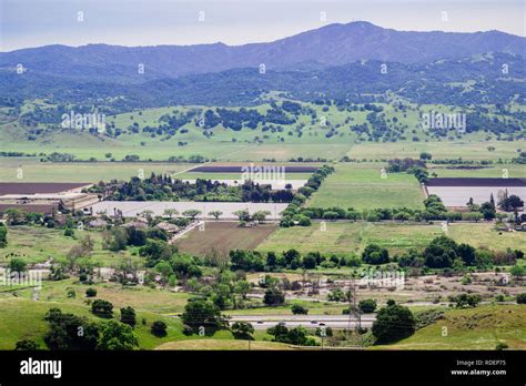 Aerial View Of Agricultural Fields Santa Cruz Mountain In The