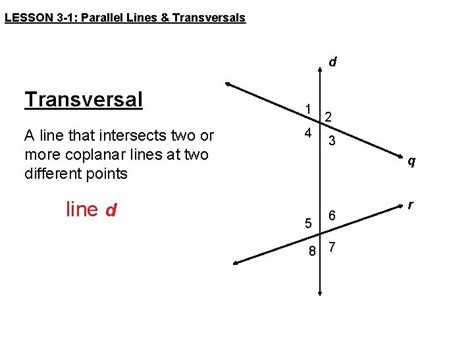 Lesson 3 1 Parallel Lines Transversals Targets Identify