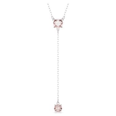 Attract Y Necklace Round Cut Pink Rhodium Plated Swarovski