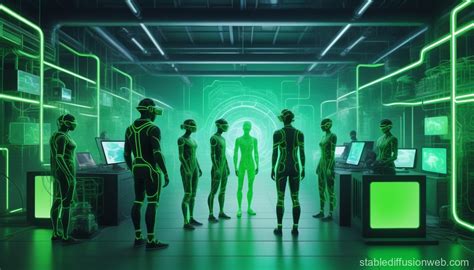 Neon Green Human Avatars In Industrial Metaverse Stable Diffusion Online