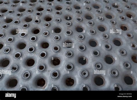 Close Up Of Metal Anti Slip Surface Puckered Steel Surface For Better Grip Safety On