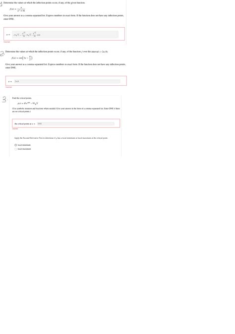 Solved Determine The Values At Which The Inflection Points