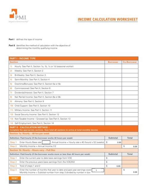 Income Calculation Worksheet Income Worksheet Mlo Toolkit Worksheets Library