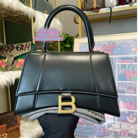 萱萱二手二手balenciaga 巴黎世家 Hourglass 黑色牛皮 S碼 沙漏包單肩包斜背包手提包 蝦皮購物