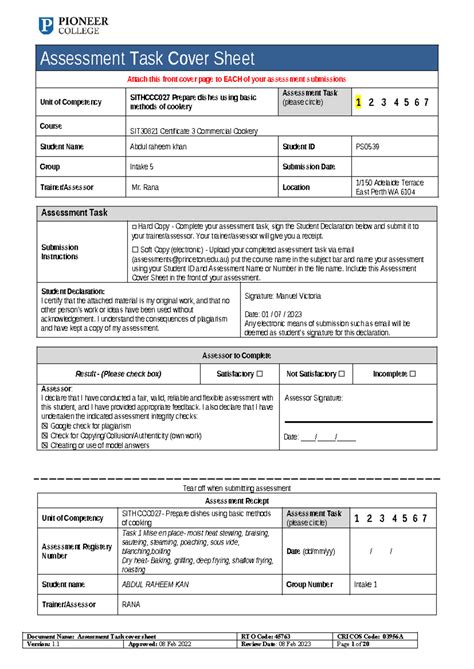 Sithccc 027 Assessment Task 1 April Intake V1 1 1 Assessment Task