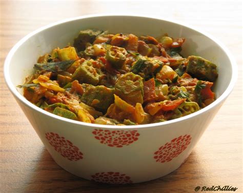 Semi Dry Spicy Okra Bhindi Curry Redchillies