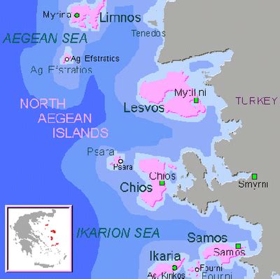 North Aegean Islands Map Province Area | Map of Greece Regional ...