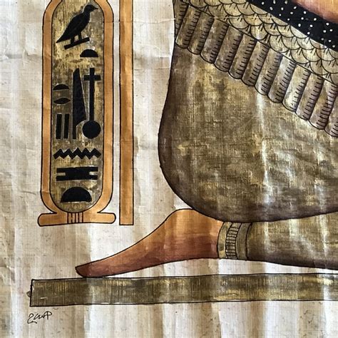 Maat And Isis Ancient Egyptian Papyrus Painting Vintage 25 X 35 16