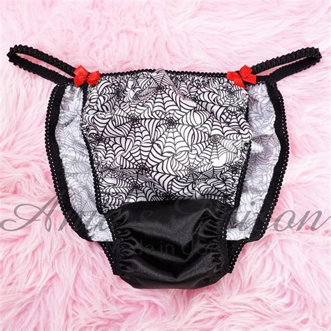 Satin Panties For Men Halloween Print Spiderweb Black And White 100