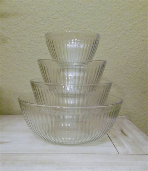 Rare Pyrex 7401 S Thru 7404 S Ribbed Clear Glass Nesting Mixing Bowls