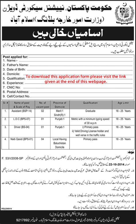 National Security Division Islamabad Jobs December Application