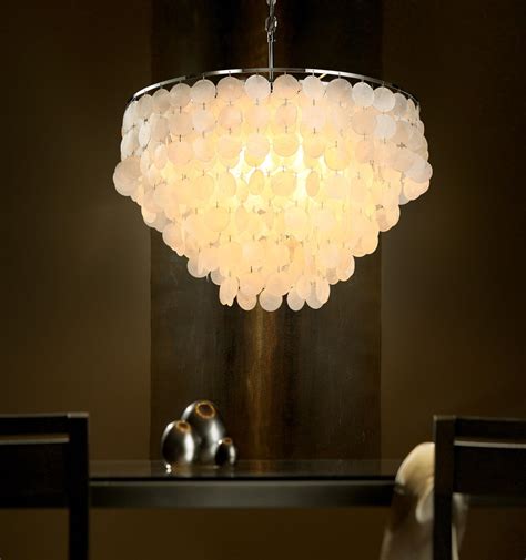 Modern Capiz Chandelier Lighting 5 Lights Natural Shell Hanging