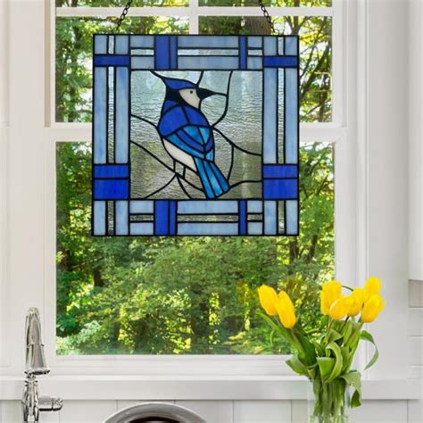 River Of Goods Blue Jay Stained Glass Window Panel 20157 The Home Depot