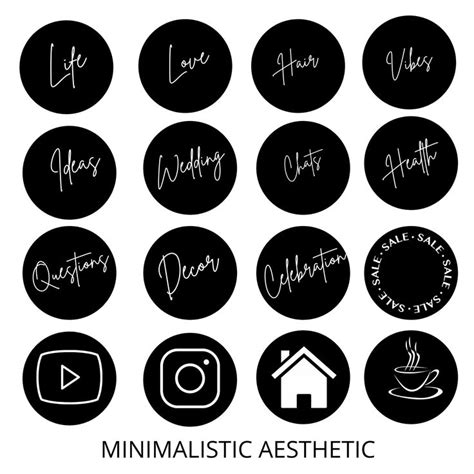 Black Highlight Covers For Instagram Minimalist Aesthetic Etsy Canada