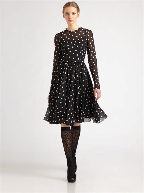 Dolce Gabbana Silk Polka Dot Dress In Black Lyst