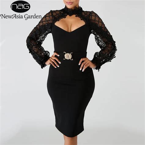 Buy Newasia Black Appliques Sequin Dress Women Sexy