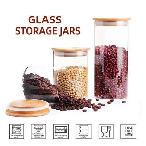 Cookie Jar Glass Kitchen Canisters With Airtight Bamboo Lid Glass Storage Jars For Kitchen