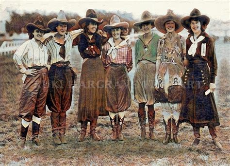 Seven Cowgirls From The 1920 S Pose In Working Rodeo Attire While Taking A Break From The