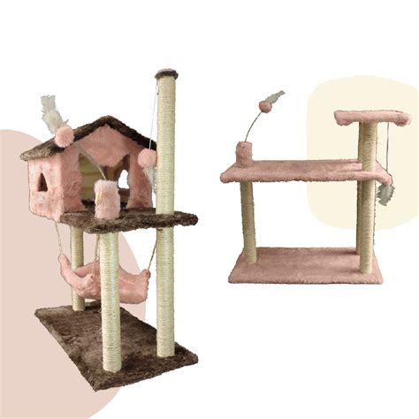 Kit Gato Grande Casa C Rede E Arranhador Bases Sisal Rosa