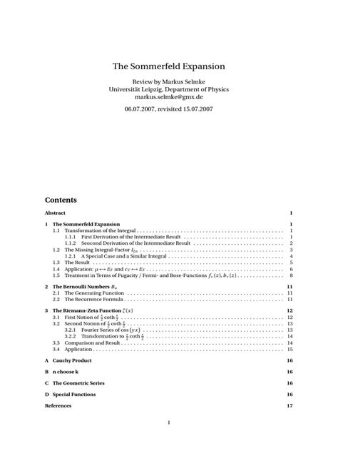 Sommerfeld Expansion | PDF | Series (Mathematics) | Theoretical Physics