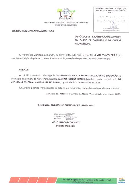 Decreto N Prefeitura Municipal De Cumaru Do Norte Gest O