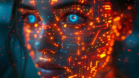 Premium Photo Futuristic Cyber Face With Circuitry Generative Ai