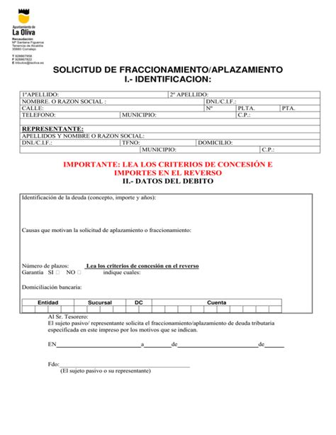 Solicitud De Fraccionamiento Aplazamiento I