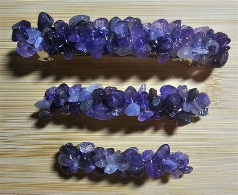 Amethyst Barrette Wire Wrapped Crystal Chip Gemstone Hair Clip Slide