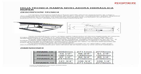 Hoja T Cnica Rampa Niveladora Hidr Ulica Roper Pdf Document