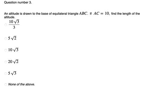 Solved An altitude is drawn to the base of equilateral | Chegg.com