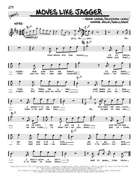 Moves Like Jagger Feat Christina Aguilera By Maroon Sheet Music