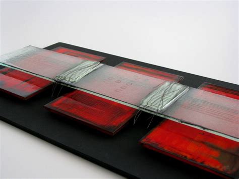 M Beneke Fused Glass Layered Tiles With Copper Wire Detail