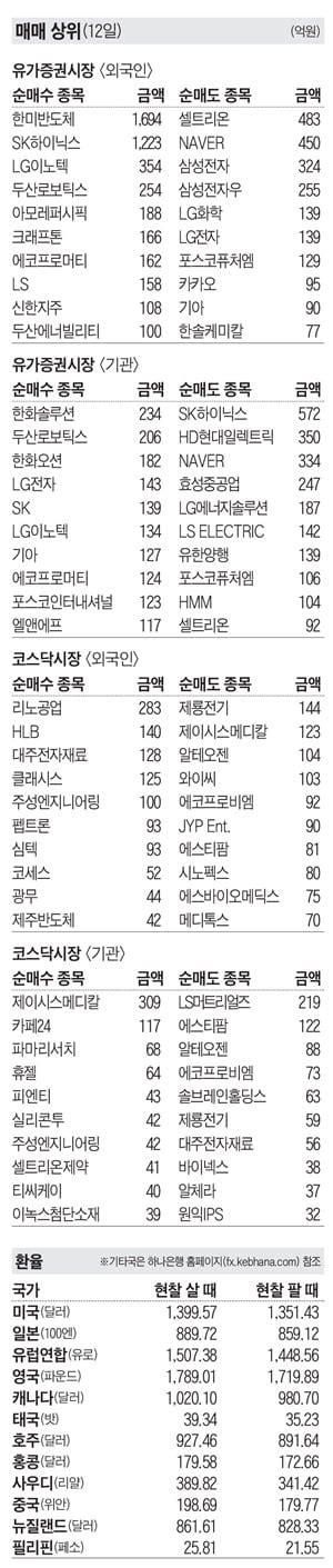 주식 매매 상위 종목 및 환율 2024년 6월 12일자