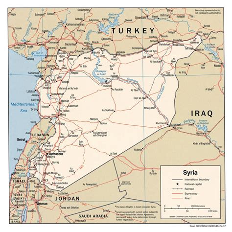 Detailed Political Map Of Syria With Roads Railroads And Major Cities