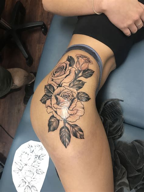 Hip Thigh Tattoo Rose Tattoo Thigh Hip Thigh Tattoos Floral Thigh