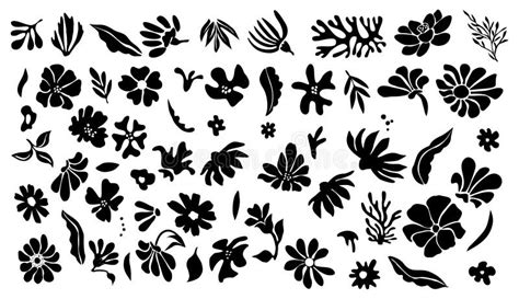 Set Of Flower And Leaves Vector Silhouettes Icons Stock Vector