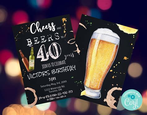 40th Cheers And Beers Birthday Party Invitation Cheers To 40 Etsy