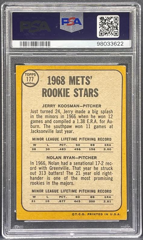 Topps Mets Rookies Nolan Ryan Koosman Rookie Card Hof Rc Psa