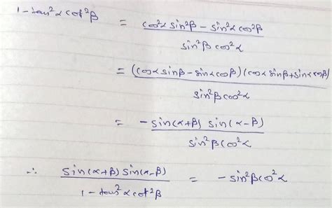 The Expression Frac Sin Alpha Beta Sin Alpha Beta 1 Tan