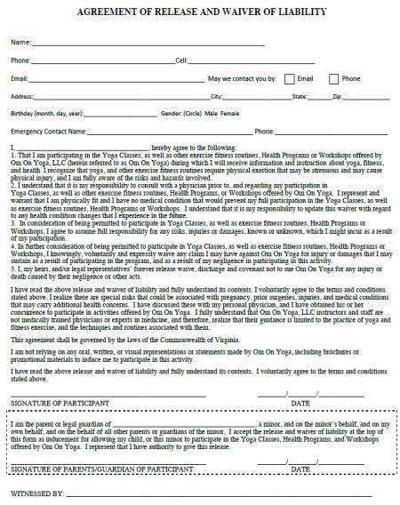 Yoga Liability Waiver Form Create And Download Free Templates