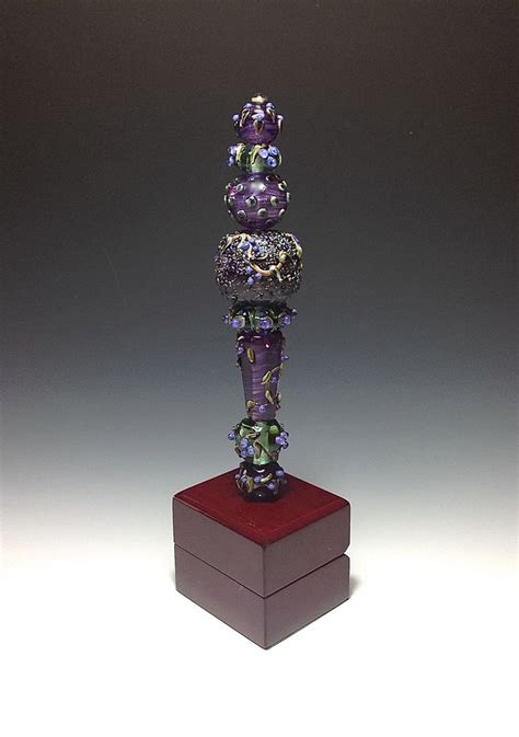 Vineyard 1 Assembled Lamp Work Glass Totem Sculpture Of Hollow And Solid Veiled Glass Beads