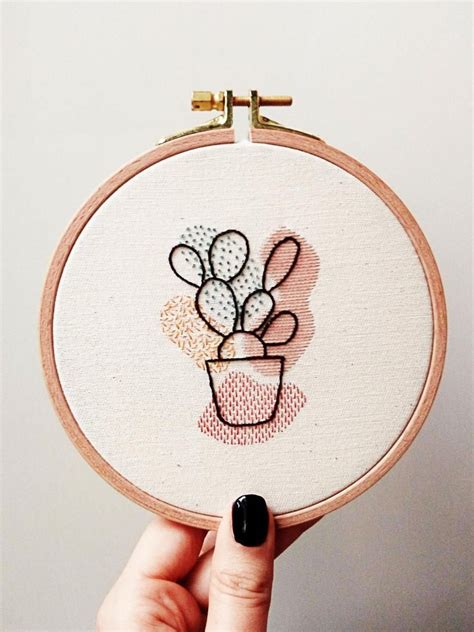 Prickly Pear Cactus Organic Shapes Embroidery Hoop Art Wall Etsy