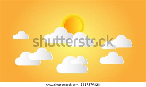 Sunset Sky Clouds Sun Paper Art Stock Vector Royalty Free 1617379828