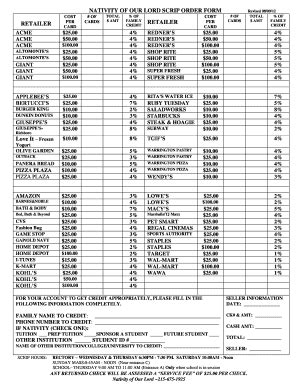 Fillable Online Noolp NATIVITY OF OUR LORD SCRIP ORDER FORM Revised