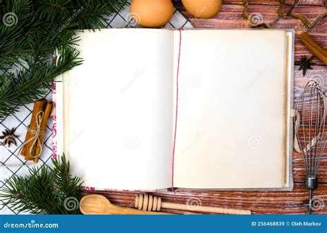 Christmas Baking Concept Vintage Recipe Book Christmas Tree And And