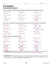 4 5 Completing The Square KEY Pdf NAME DATE PERIOD 4 5 Practice